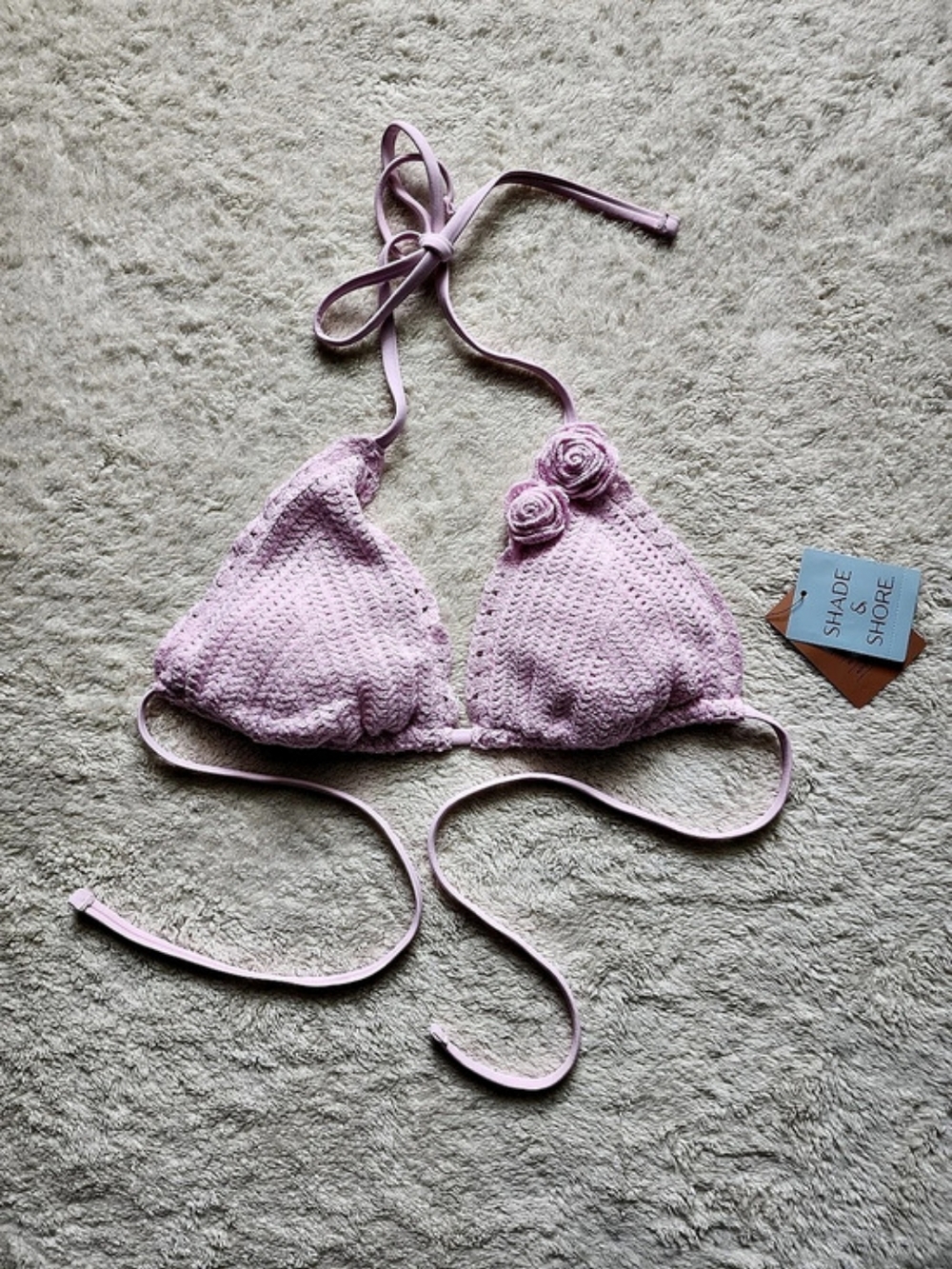 Shade & Shore Crochet Rose Triangle Bikini Top Lilac Medium